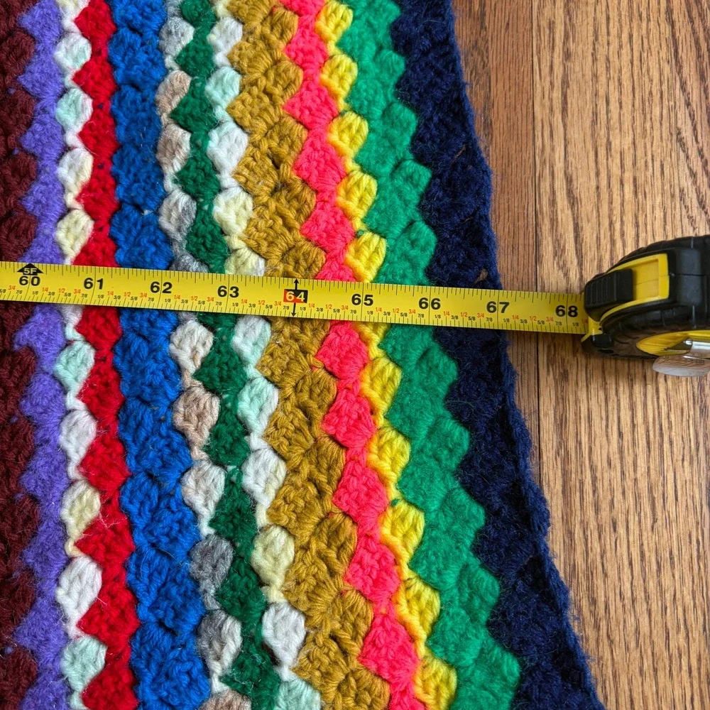 Vintage Handmade Multi Color Striped Crochet Afghan Granny Stitch Blanket 68x64